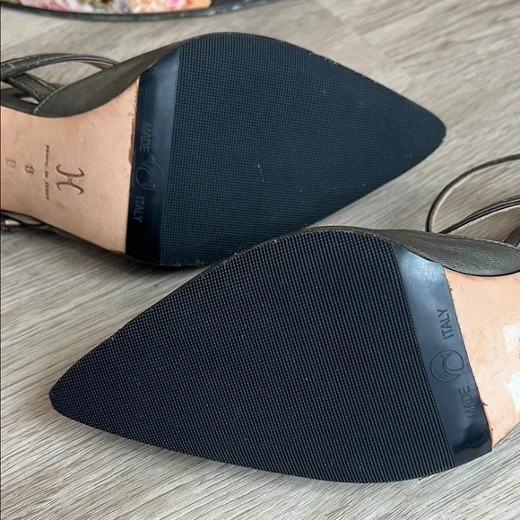 Cole Haan Collection Pointed Toe Strappy Pumps in Metallic Olive Green Leather - Picture 5 of 16